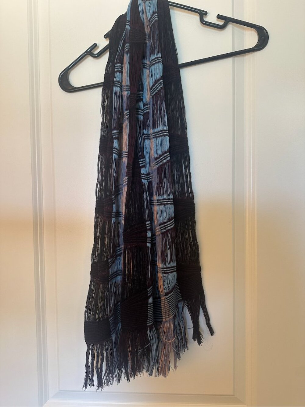 Boho Black & Blue Multi-Texture Ribbon Woven Scarf